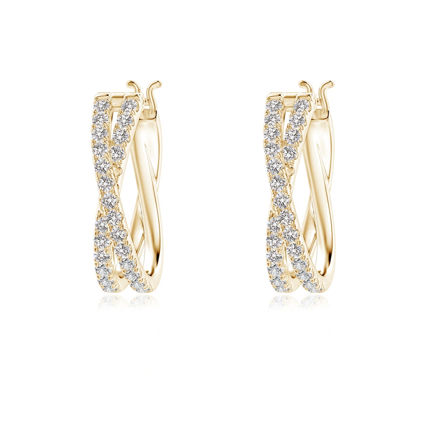 Pave-Set Round Natural Diamond Criss Cross Hoop Earrings
