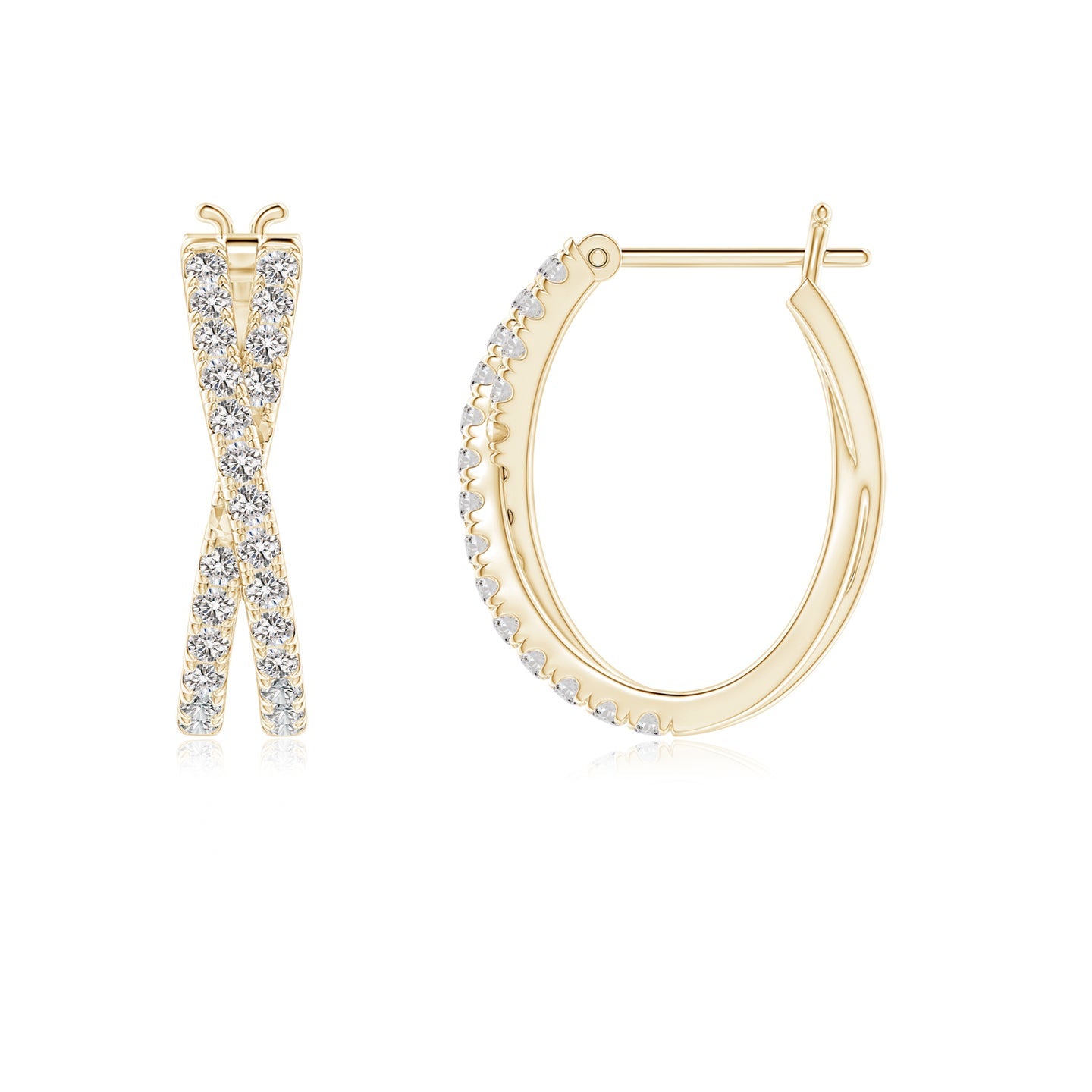 Pave-Set Round Natural Diamond Criss Cross Hoop Earrings