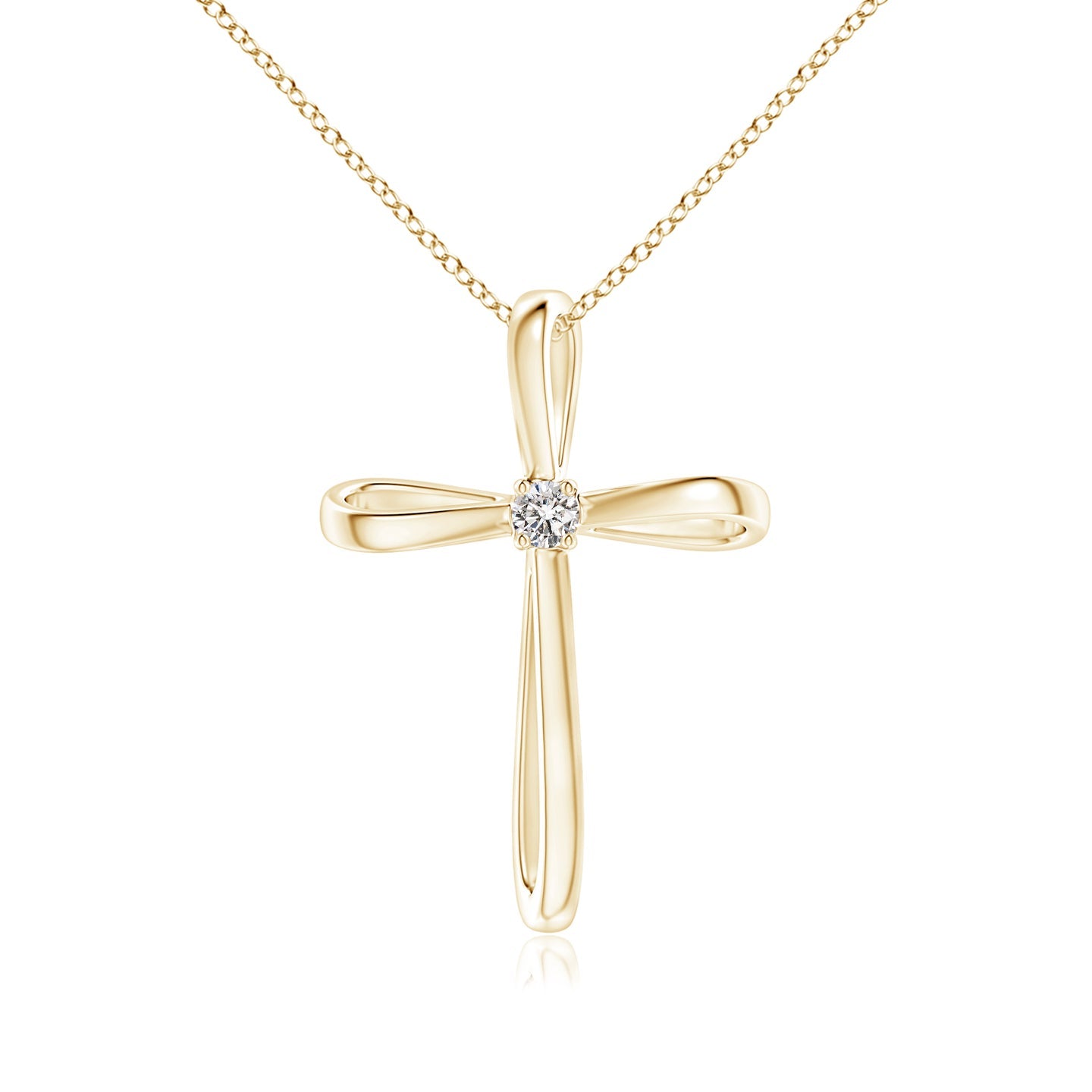 Prong-Set Round Diamond Ribbon Twist Cross Pendant