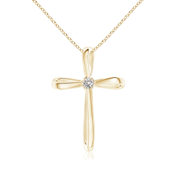 Prong-Set Round Diamond Ribbon Twist Cross Pendant