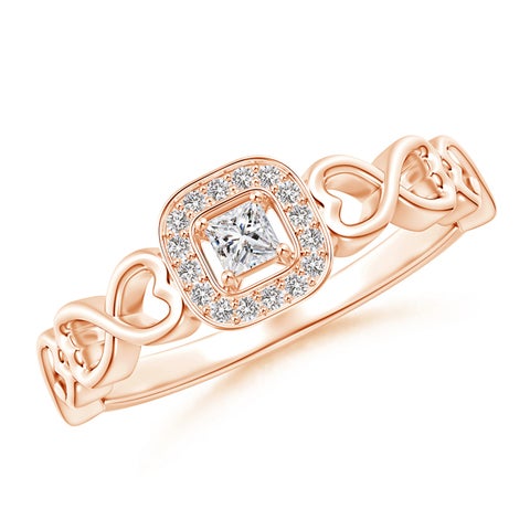 Princess-Cut Diamond Cushion Halo Promise Ring With Infinity Heart-Motifs