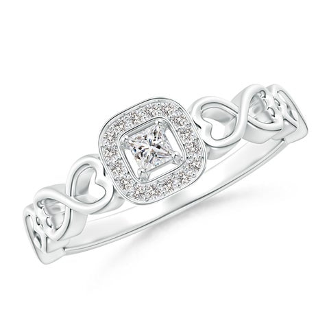 Princess-Cut Diamond Cushion Halo Promise Ring With Infinity Heart-Motifs