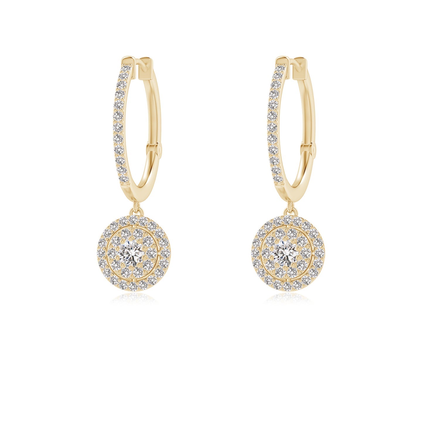 Round Diamond Cluster Halo Hoop Drop Earrings