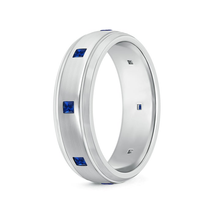 Square Sapphire Low Dome Comfort Fit Wedding Ring For Him