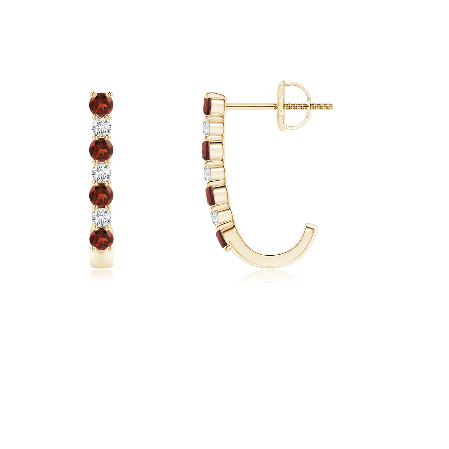 Garnet And Diamond J-Hoop Earrings