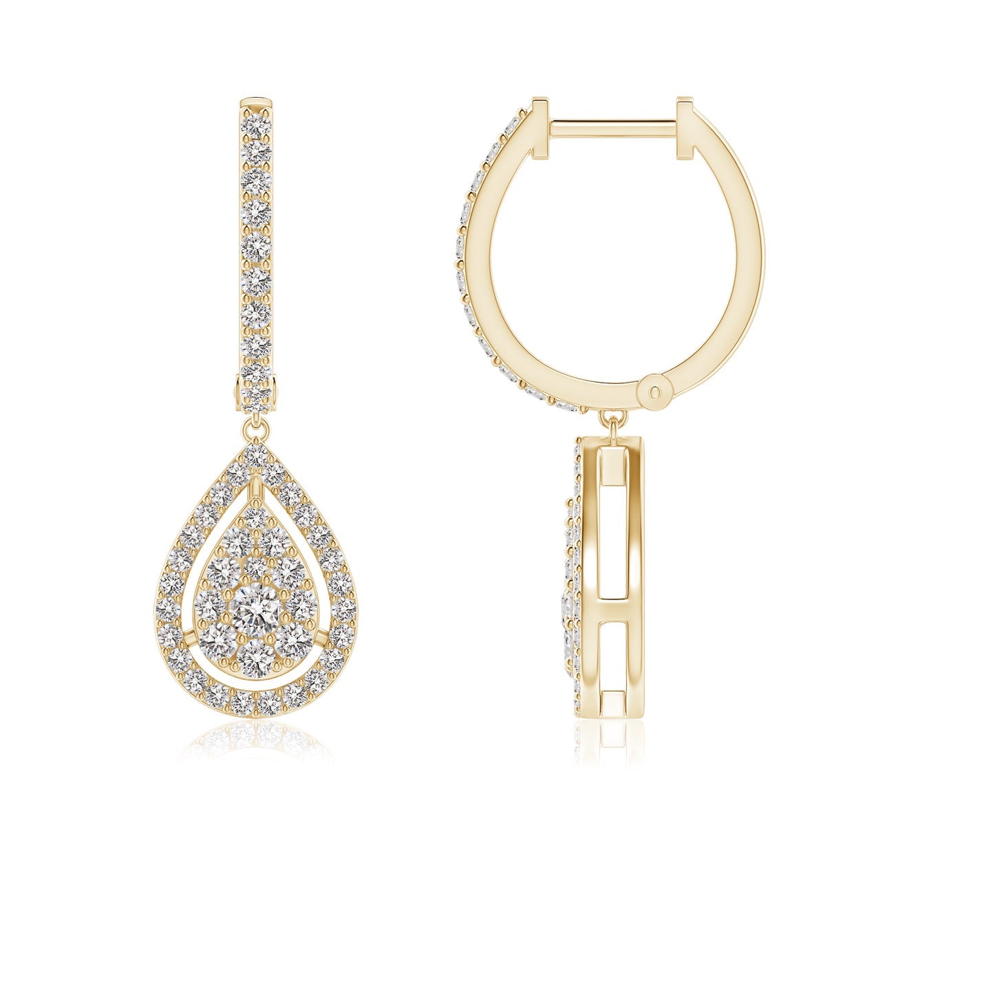 Floating Drop Diamond Cluster Halo Hoop Earrings