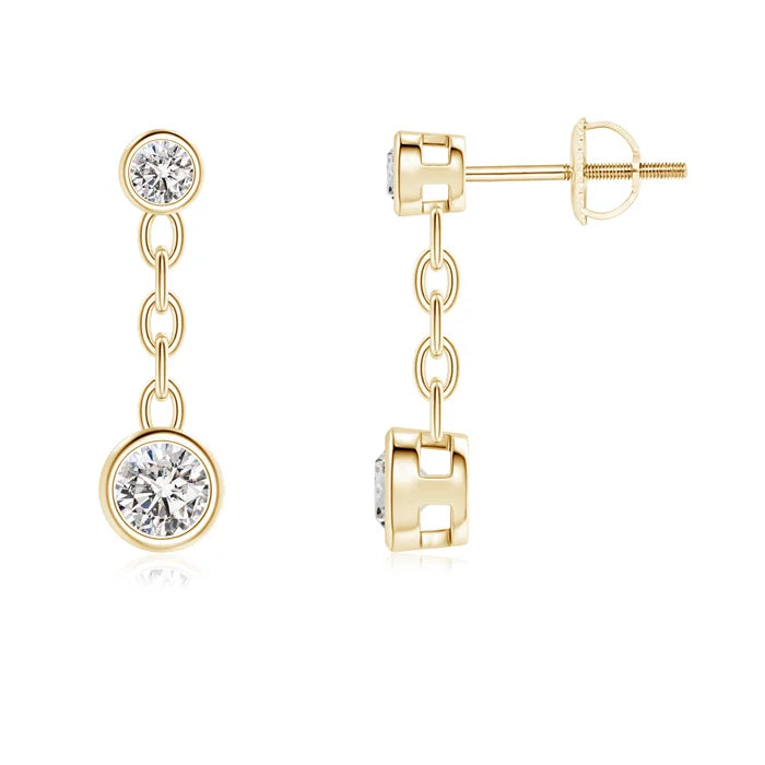 Bezel-Set Natural Diamond Yard Chain Drop Earrings