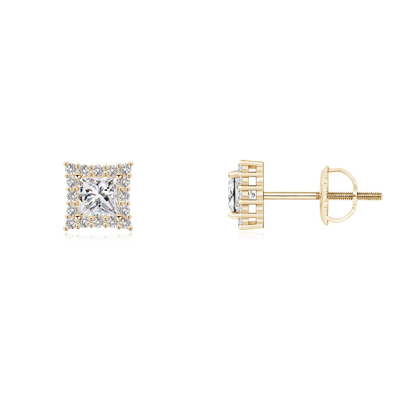 Princess-Cut Diamond Halo Stud Earrings