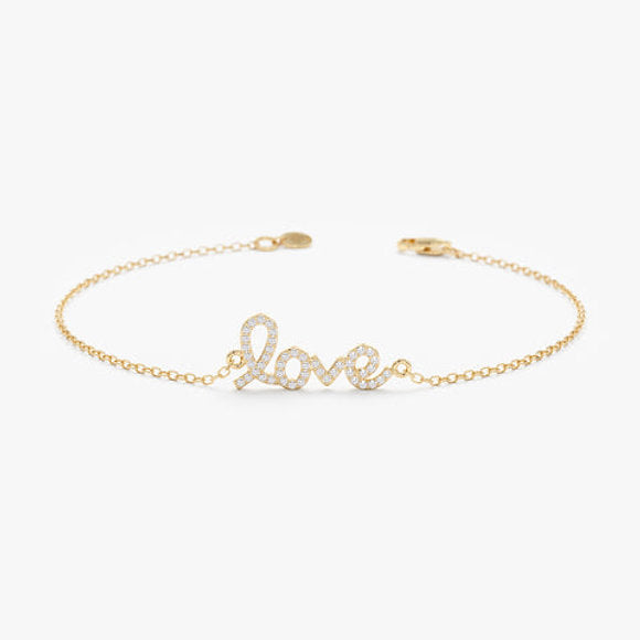 14K Solid Gold Diamond Love Bracelet