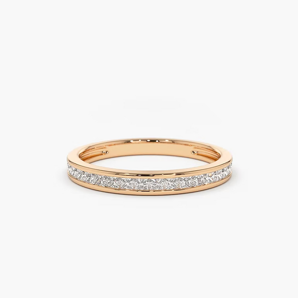 14K Solid Gold Channel Setting Princess Cut Half Eternity Diamond Ring