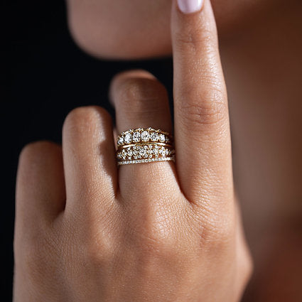 14K Solid Gold Wisp Eternity Diamond Thin Stacking Band