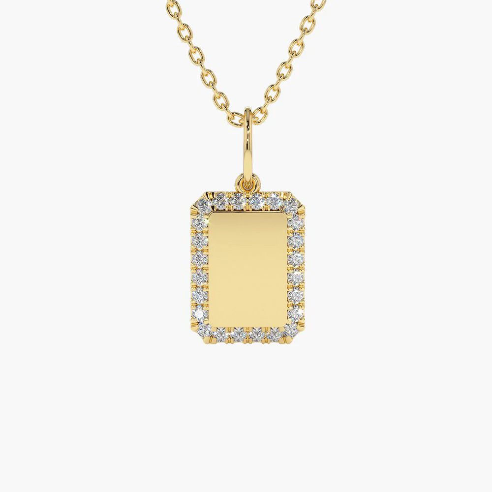 14K Solid Gold Diamond Tag Initial Necklace