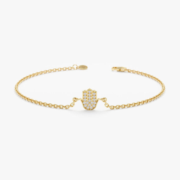 14K Solid Gold Diamond Hamsa Bracelet