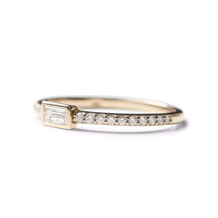 14K Solid Gold Jessica Bezel Set Baguette With Brilliant Diamond Band