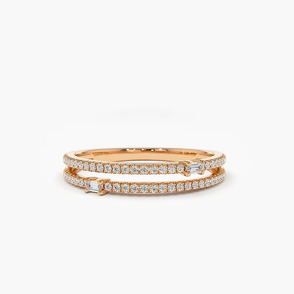 14K Solid Gold Unique Double Row Micro Pave Statement Ring