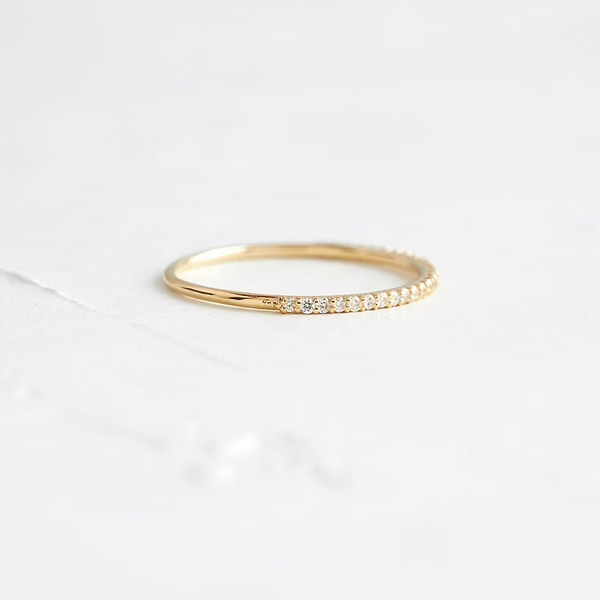 14K Solid Gold Wisp Eternity Diamond Thin Stacking Band