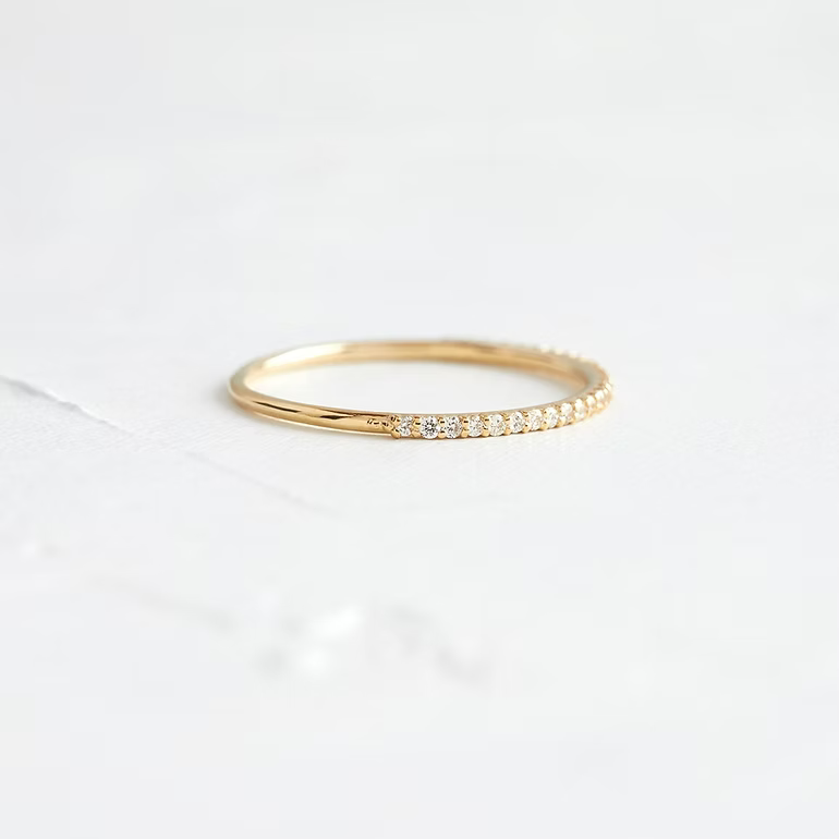 14K Solid Gold Wisp Eternity Diamond Thin Stacking Band