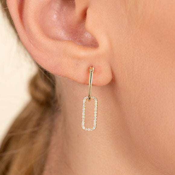 14K Solid Gold Diamond Paperclip Earrings | The Karat Store