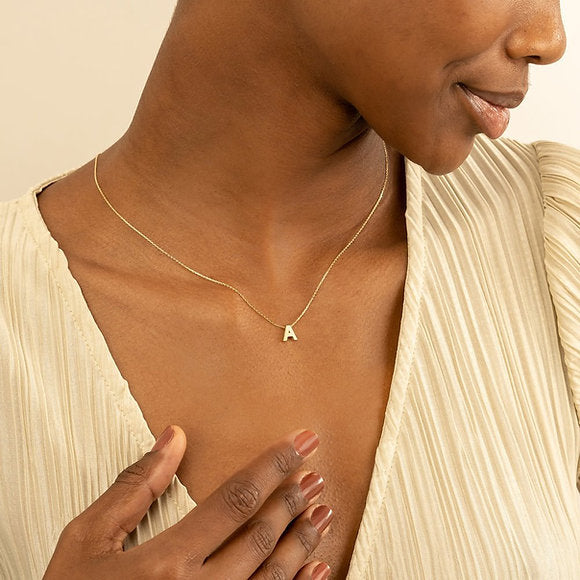 14K Solid Gold Bold Block Letter Initial Necklace