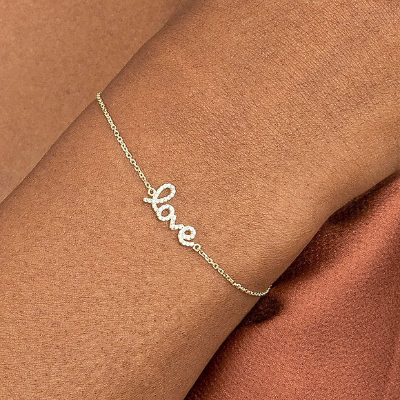 14K Solid Gold Diamond Love Bracelet