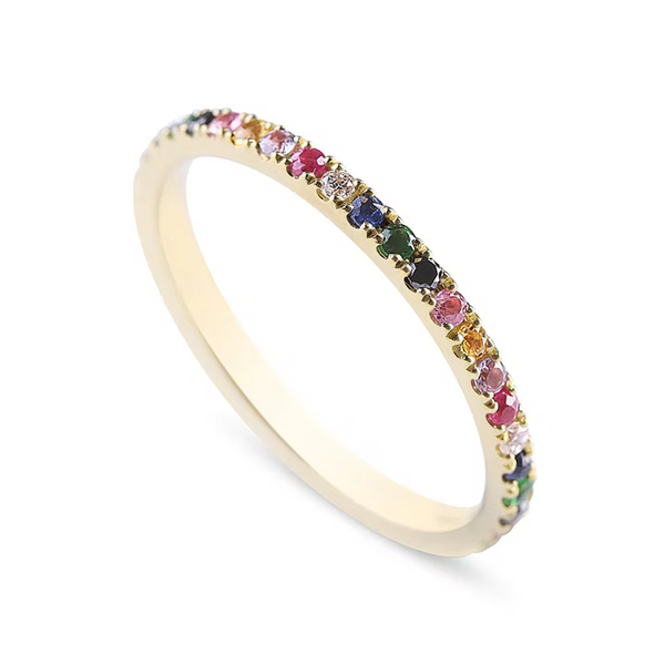 14K Solid Gold Rainbow Sapphire Eternity Band