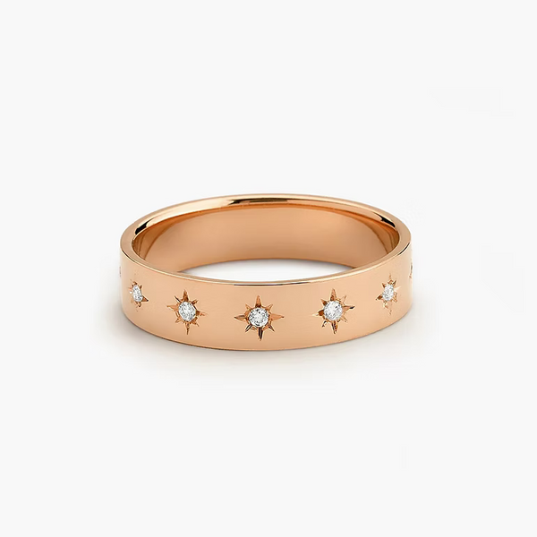 14K Solid Gold Starburst Band