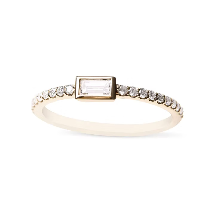 14K Solid Gold Jessica Bezel Set Baguette With Brilliant Diamond Band