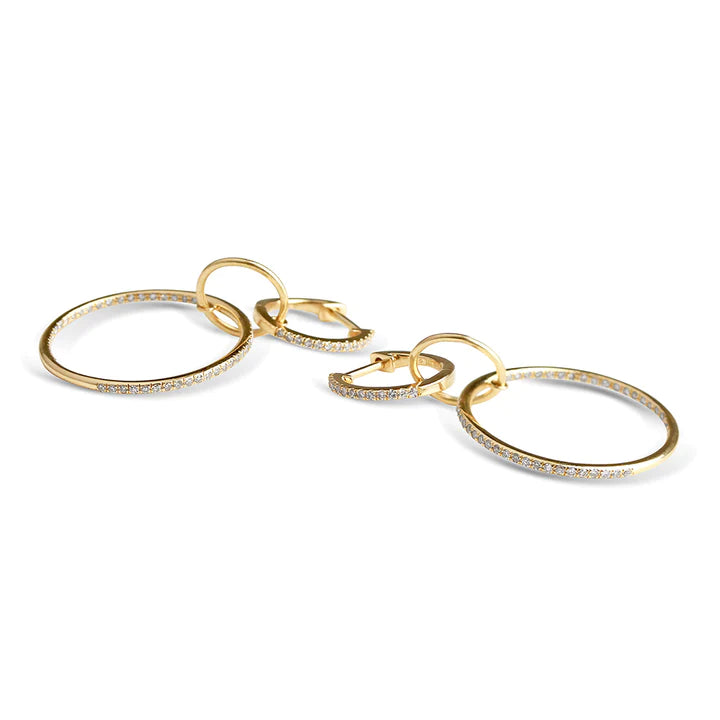 14K Solid Gold Logan Triple Diamond Drop Hoops
