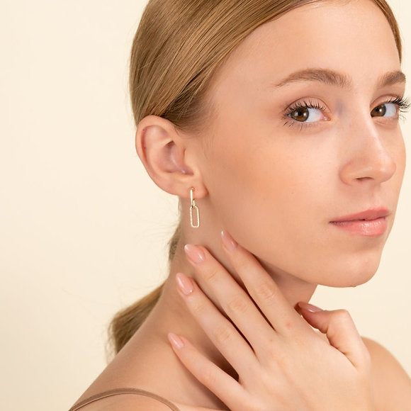 14K Solid Gold Diamond Paperclip Earrings | The Karat Store