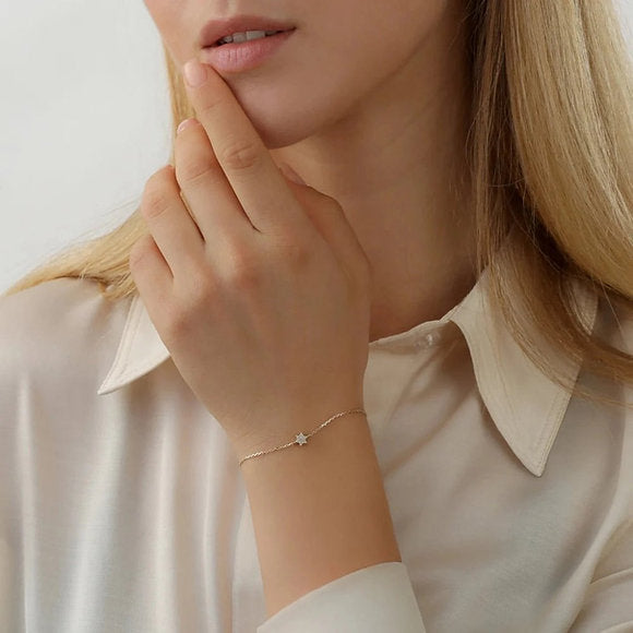 14K Solid Gold Pave Diamond Star Of David Bracelet