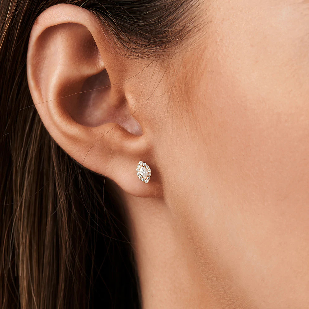 14K Solid Gold Marquise Diamond in Halo Setting Diamond Studs