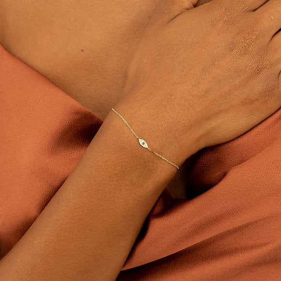 14K Solid Gold Single Sapphire Diamond Eye Bracelet