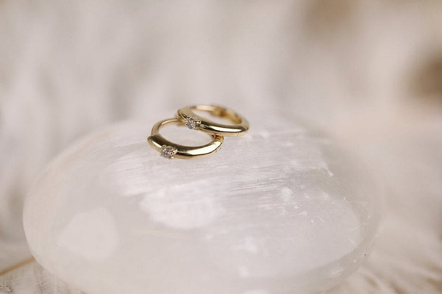 18K Solid Gold Single Diamond Huggies