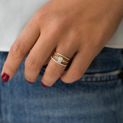 14K Solid Gold Wisp Eternity Diamond Thin Stacking Band