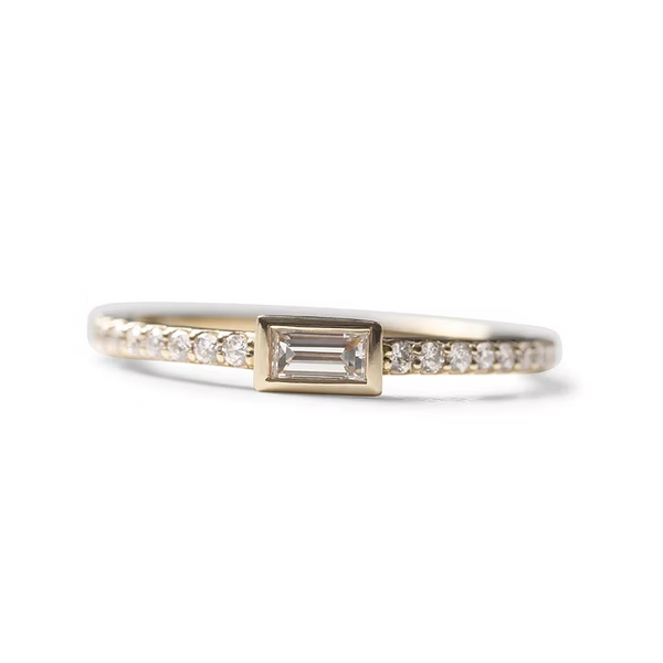 14K Solid Gold Jessica Bezel Set Baguette With Brilliant Diamond Band