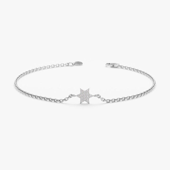 14K Solid Gold Pave Diamond Star Of David Bracelet