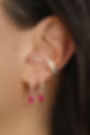 14K Solid Gold luxurious Diamond Hoops featuring Pear Drop and Pink Sapphire