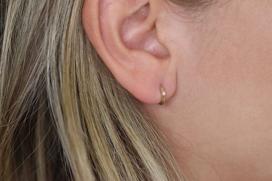 18K Solid Gold Single Diamond Huggies