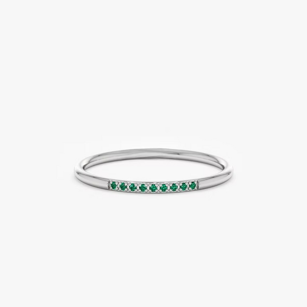 18K Solid Gold Thin Emerald Stacking Ring