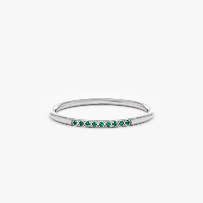 18K Solid Gold Thin Emerald Stacking Ring
