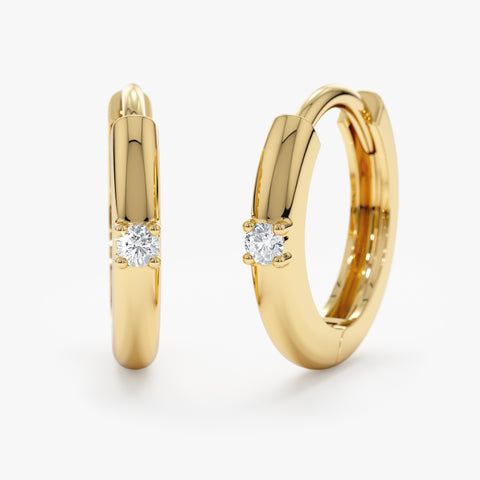18K Solid Gold Single Diamond Huggies