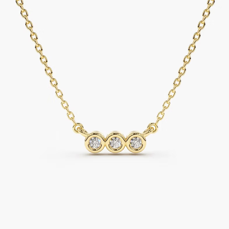 14K Solid Gold Bezel Set Diamond Necklace