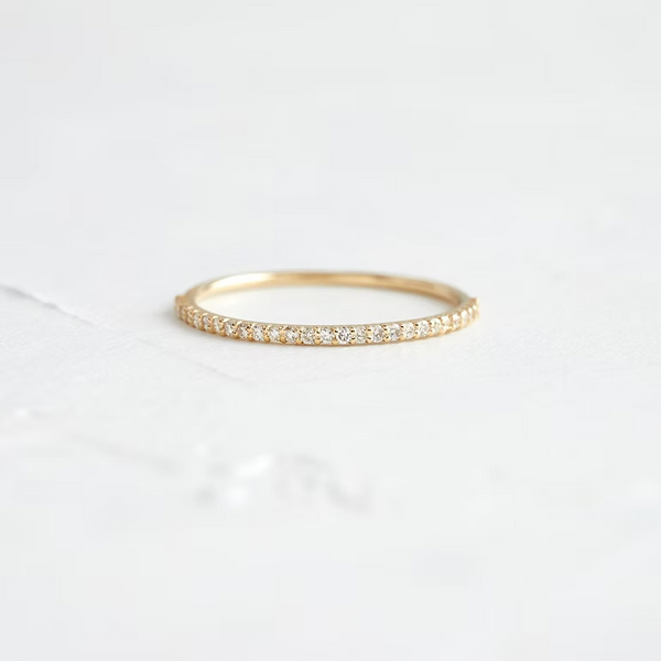 14K Solid Gold Wisp Eternity Diamond Thin Stacking Band