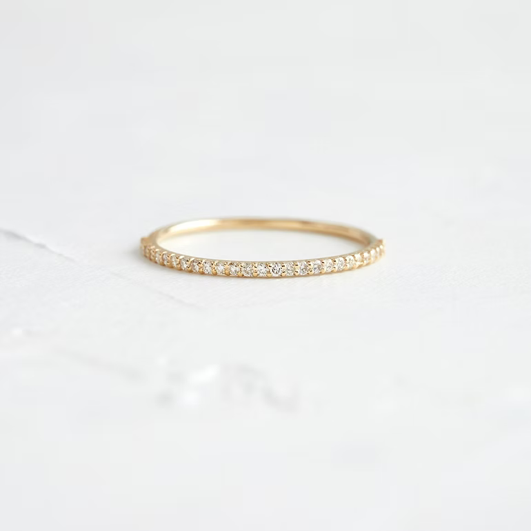 14K Solid Gold Wisp Eternity Diamond Thin Stacking Band