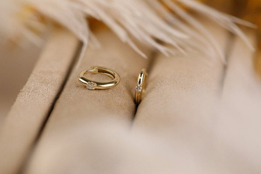 18K Solid Gold Single Diamond Huggies
