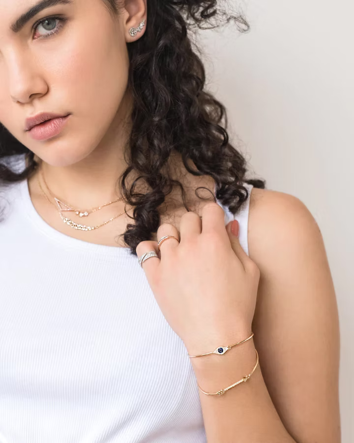 14K Solid Gold Evil Eye Latch Bracelet