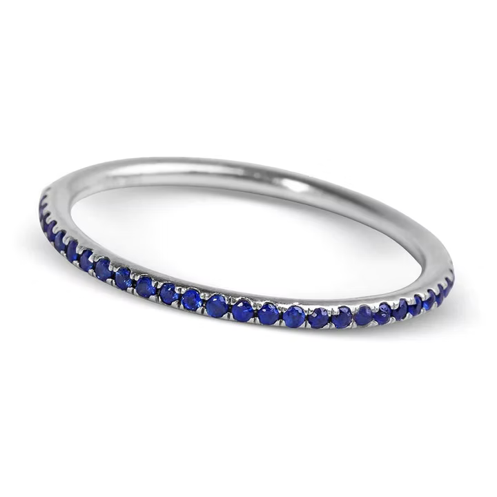 14K Solid Gold Thin Blue Sapphire Eternity Band