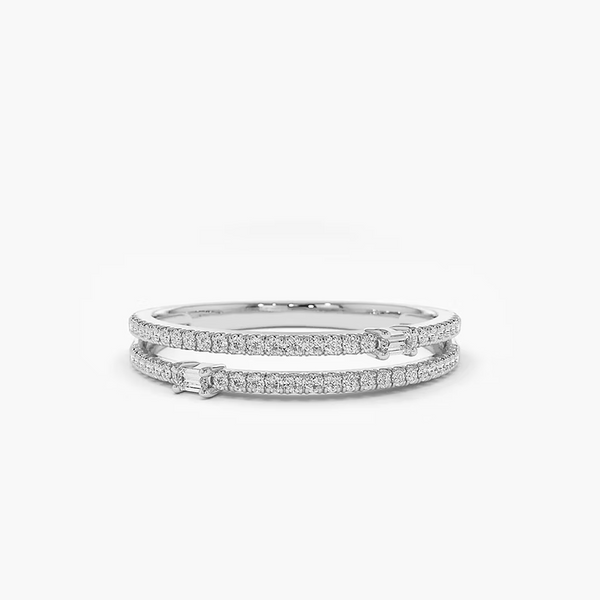14K Solid Gold Unique Double Row Micro Pave Statement Ring