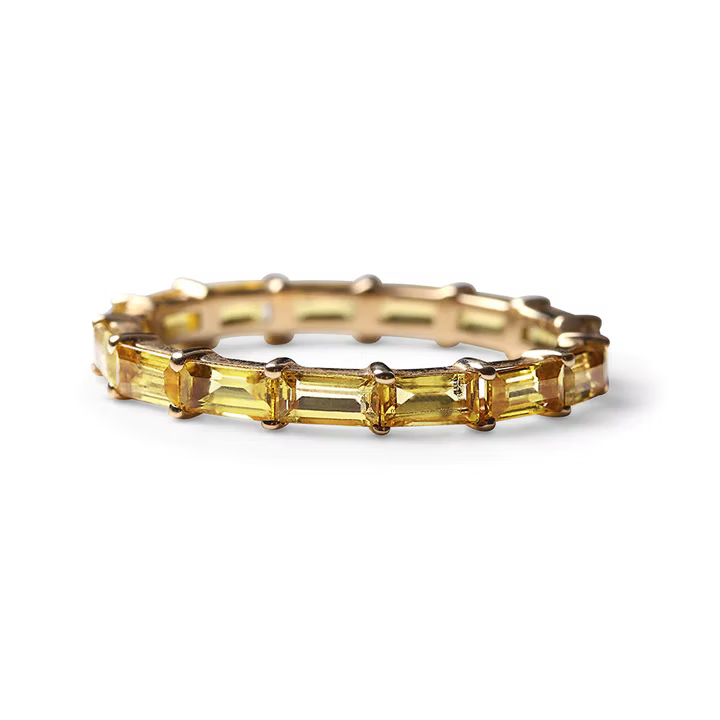 14K Solid Gold Citrine Baguette Eternity Band
