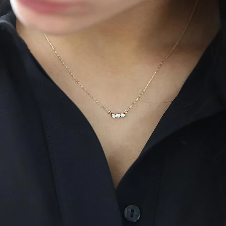 14K Solid Gold Bezel Set Diamond Necklace
